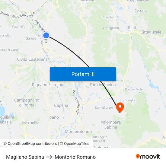 Magliano Sabina to Montorio Romano map