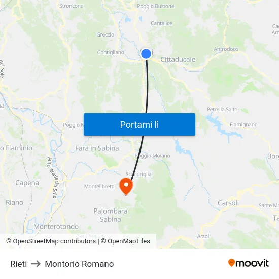Rieti to Montorio Romano map