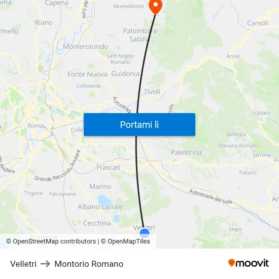 Velletri to Montorio Romano map