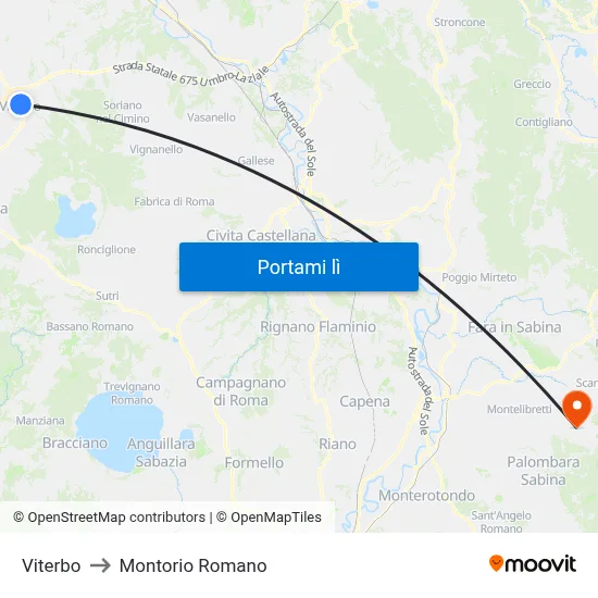 Viterbo to Montorio Romano map