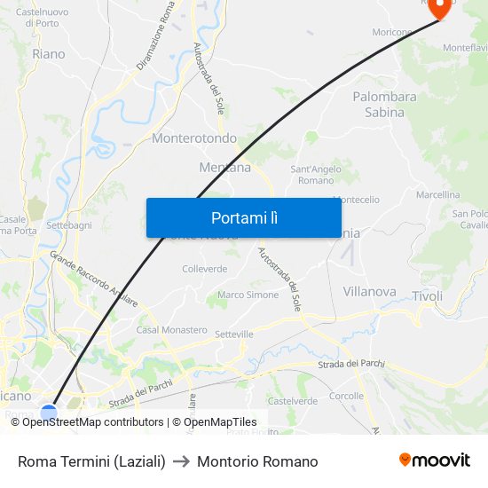 Roma Termini (Laziali) to Montorio Romano map