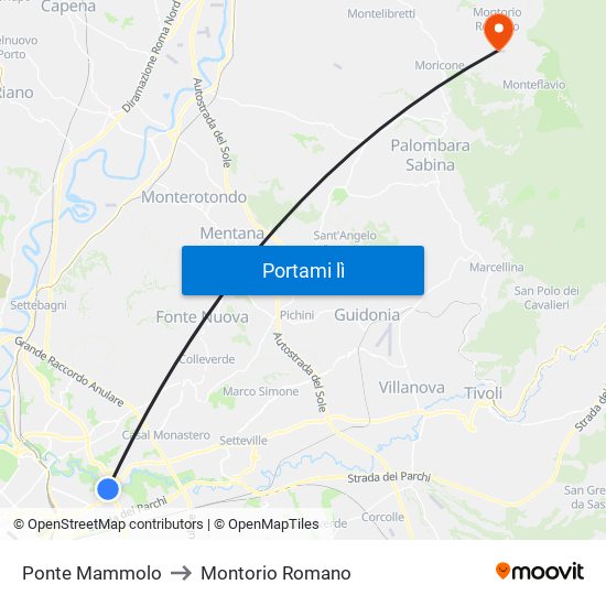 Ponte Mammolo to Montorio Romano map