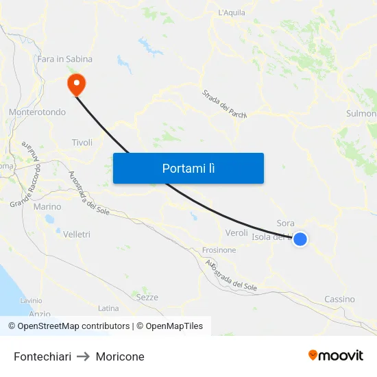 Fontechiari to Moricone map