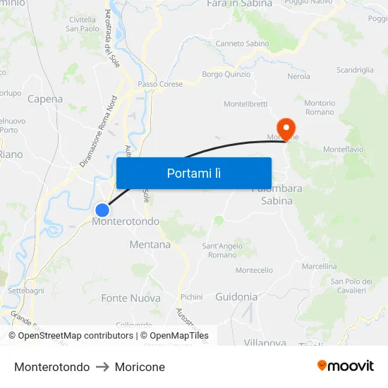 Monterotondo to Moricone map