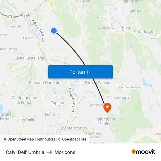 Calvi Dell' Umbria to Moricone map