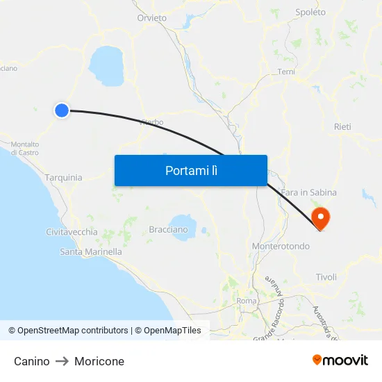 Canino to Moricone map