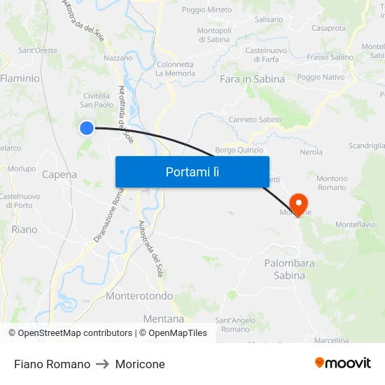 Fiano Romano to Moricone map