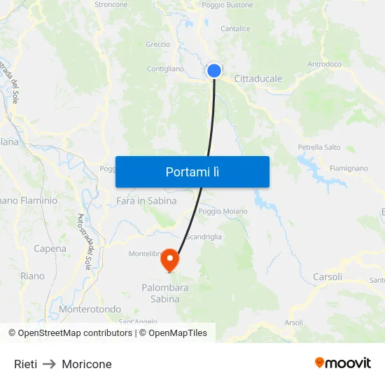 Rieti to Moricone map
