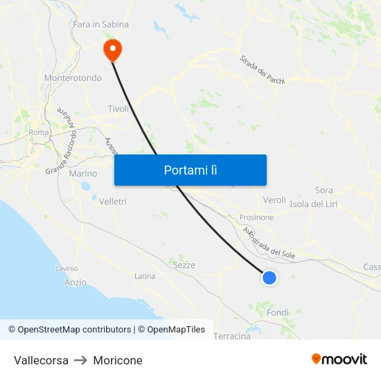 Vallecorsa to Moricone map