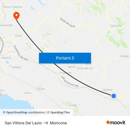 San Vittore Del Lazio to Moricone map