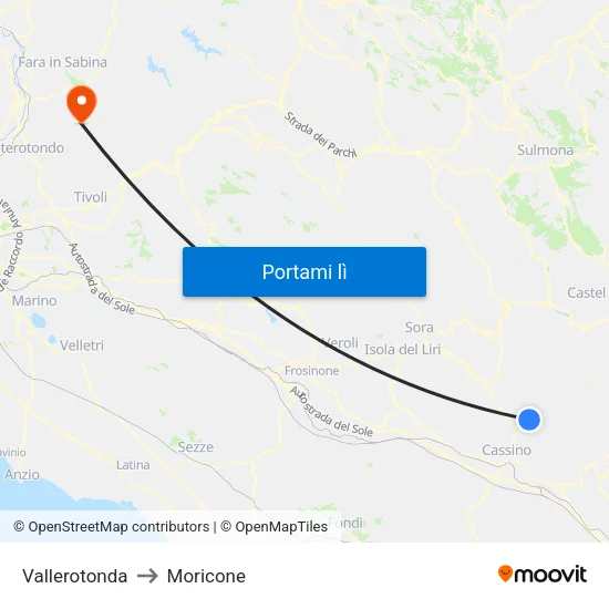 Vallerotonda to Moricone map