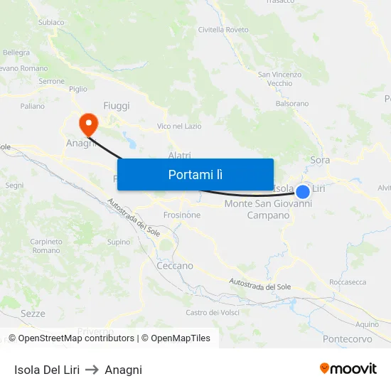 Isola Del Liri to Anagni map