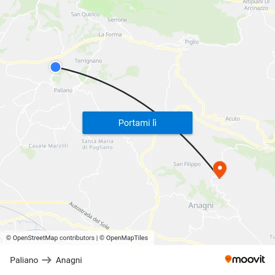 Paliano to Anagni map