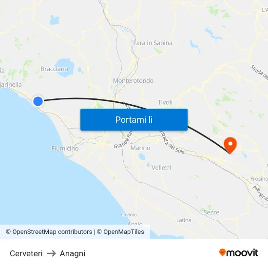 Cerveteri to Anagni map
