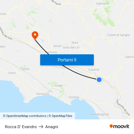 Rocca D' Evandro to Anagni map