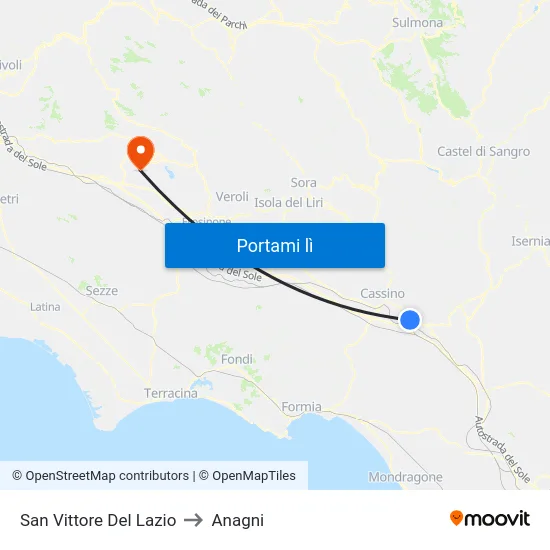 San Vittore Del Lazio to Anagni map
