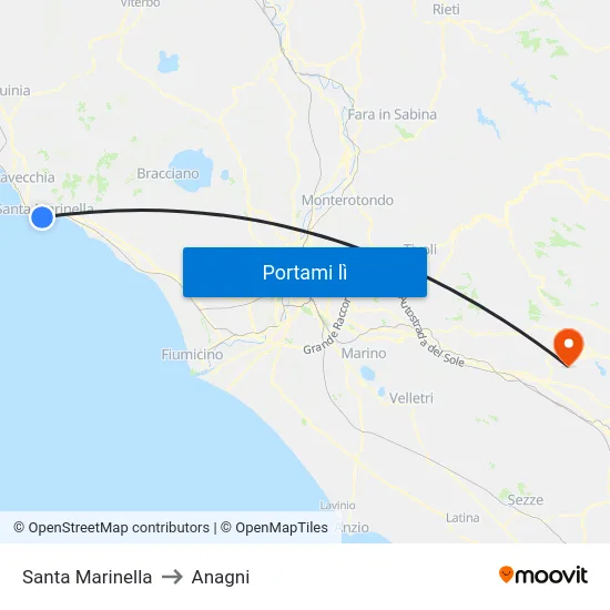 Santa Marinella to Anagni map