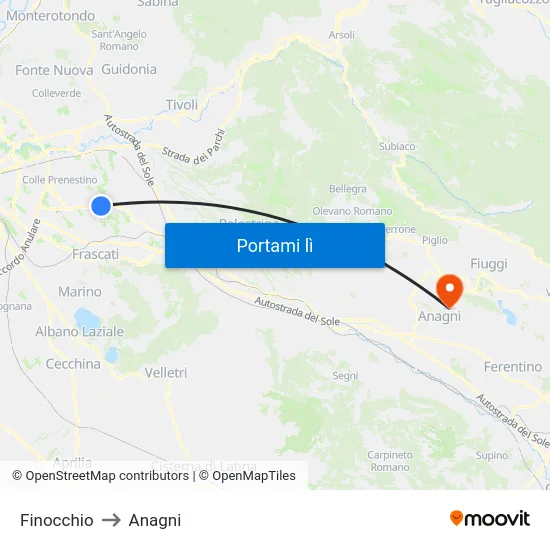 Finocchio to Anagni map