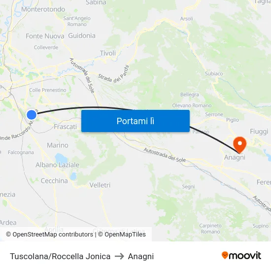 Tuscolana/Roccella Jonica to Anagni map