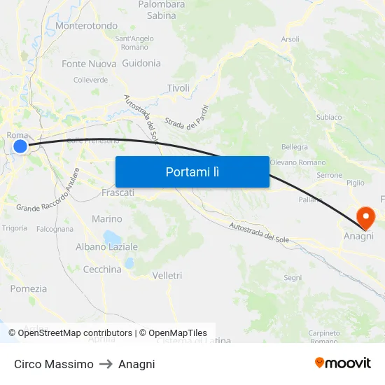 Circo Massimo to Anagni map