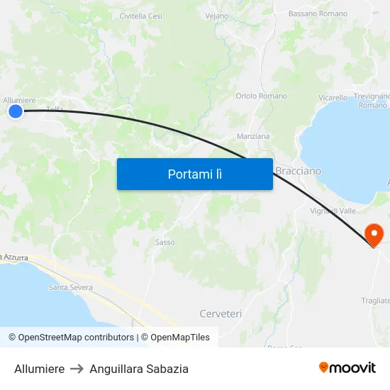 Allumiere to Anguillara Sabazia map