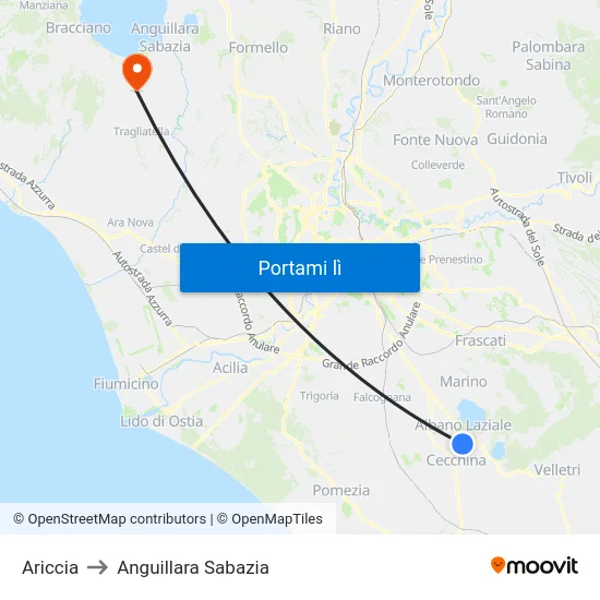 Ariccia to Anguillara Sabazia map