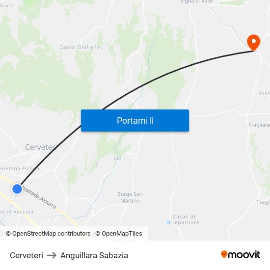 Cerveteri to Anguillara Sabazia map