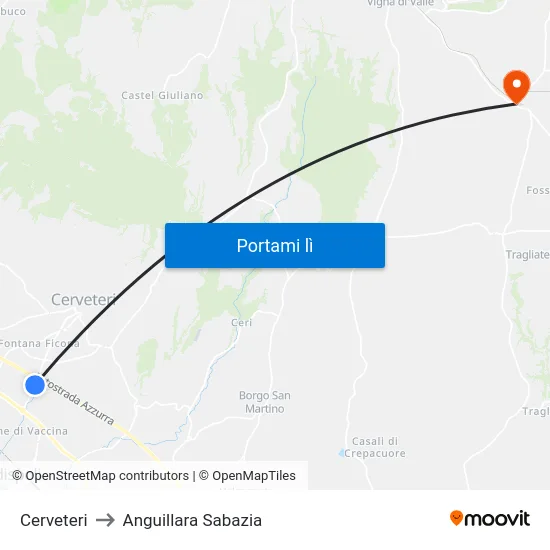Cerveteri to Anguillara Sabazia map