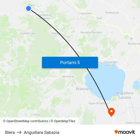 Blera to Anguillara Sabazia map