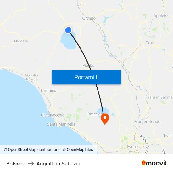 Bolsena to Anguillara Sabazia map