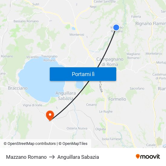 Mazzano Romano to Anguillara Sabazia map