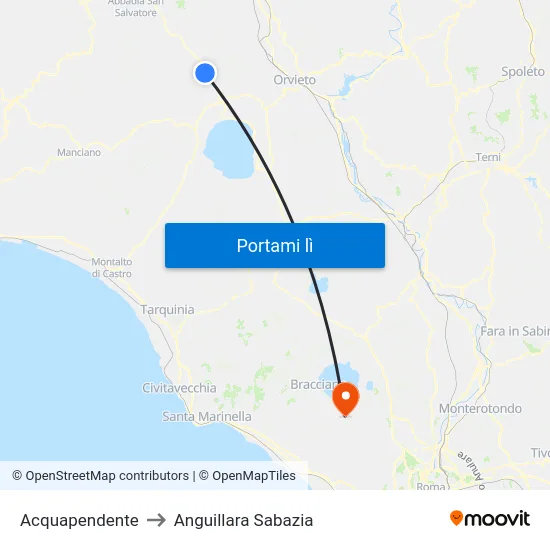 Acquapendente to Anguillara Sabazia map