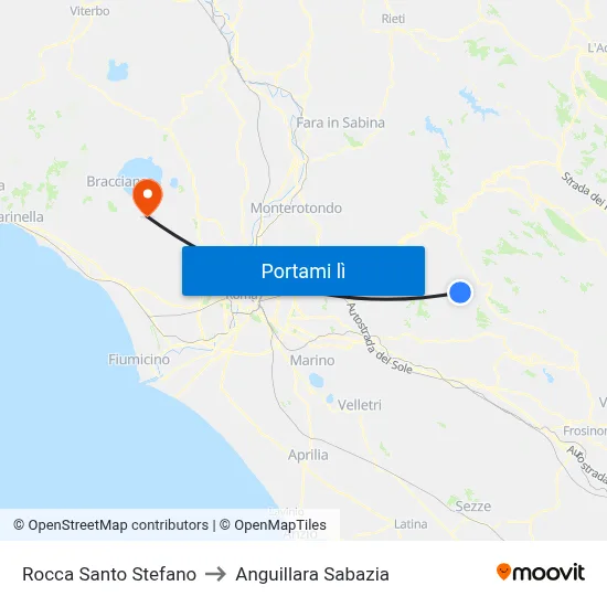 Rocca Santo Stefano to Anguillara Sabazia map