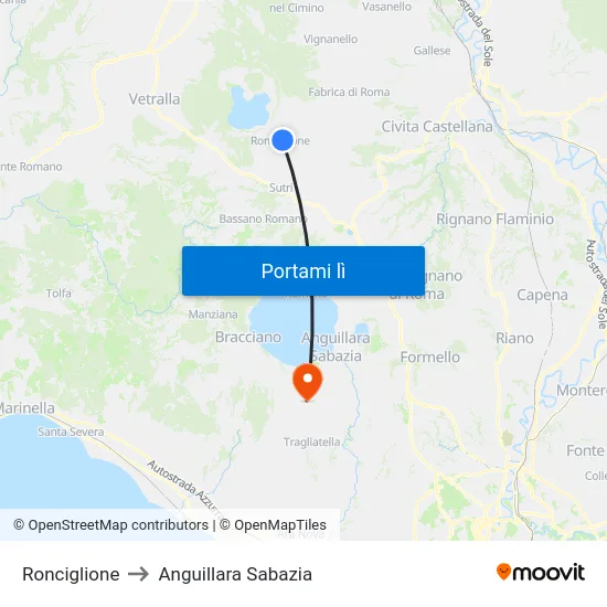Ronciglione to Anguillara Sabazia map