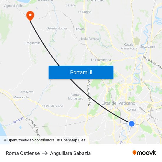 Roma Ostiense to Anguillara Sabazia map