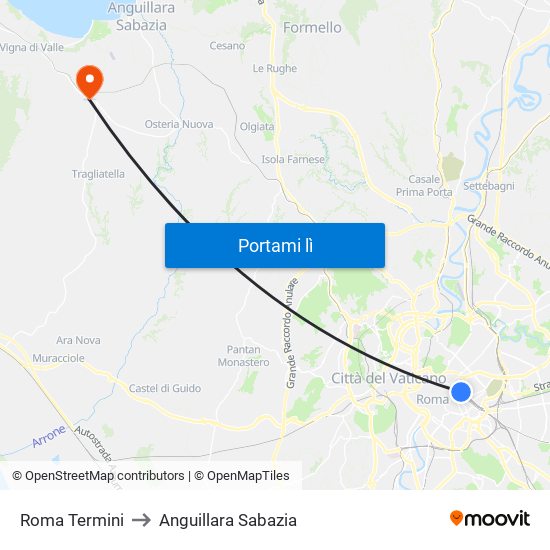 Roma Termini to Anguillara Sabazia map