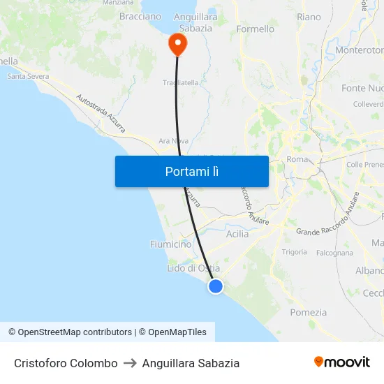 Cristoforo Colombo to Anguillara Sabazia map