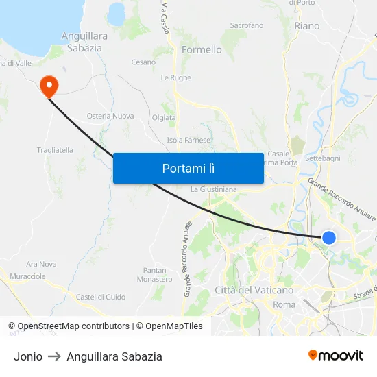 Jonio to Anguillara Sabazia map