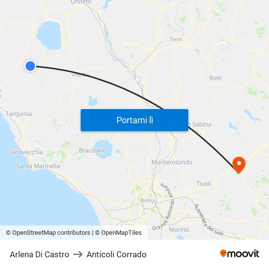 Arlena Di Castro to Anticoli Corrado map