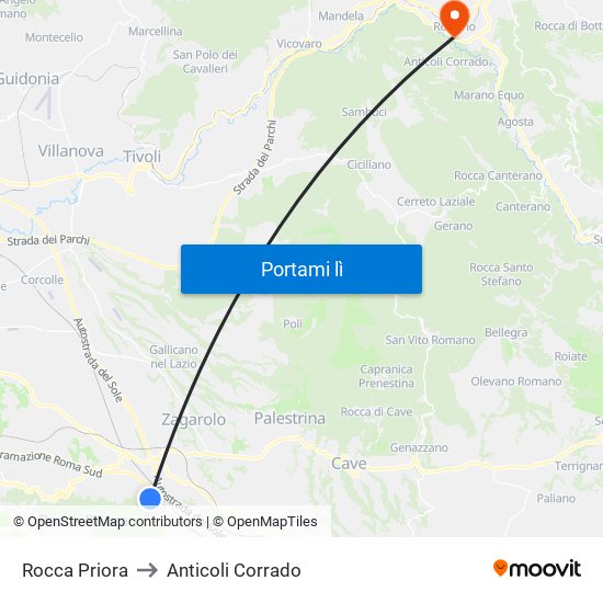 Rocca Priora to Anticoli Corrado map