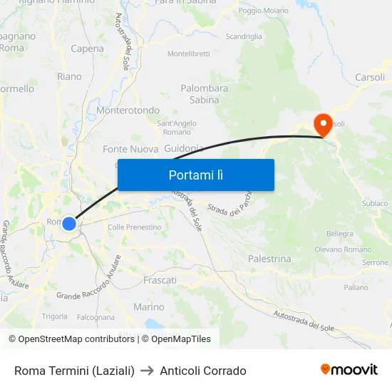Roma Termini (Laziali) to Anticoli Corrado map