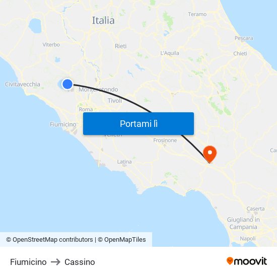 Fiumicino to Cassino map