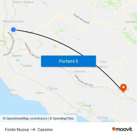 Fonte Nuova to Cassino map