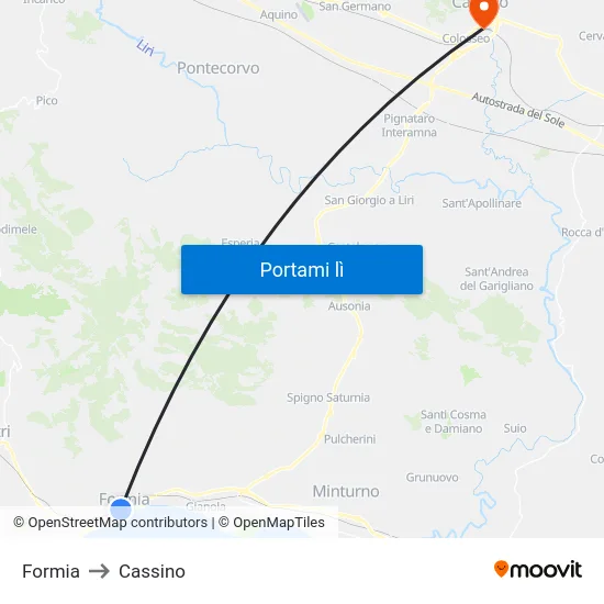 Formia to Cassino map
