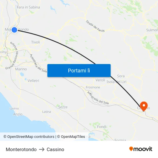 Monterotondo to Cassino map