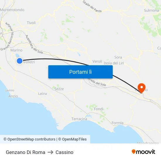 Genzano Di Roma to Cassino map