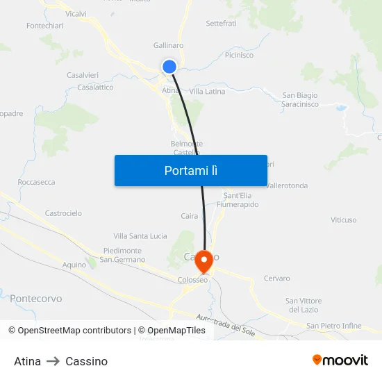 Atina to Cassino map
