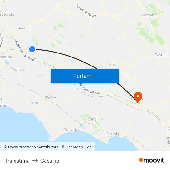 Palestrina to Cassino map