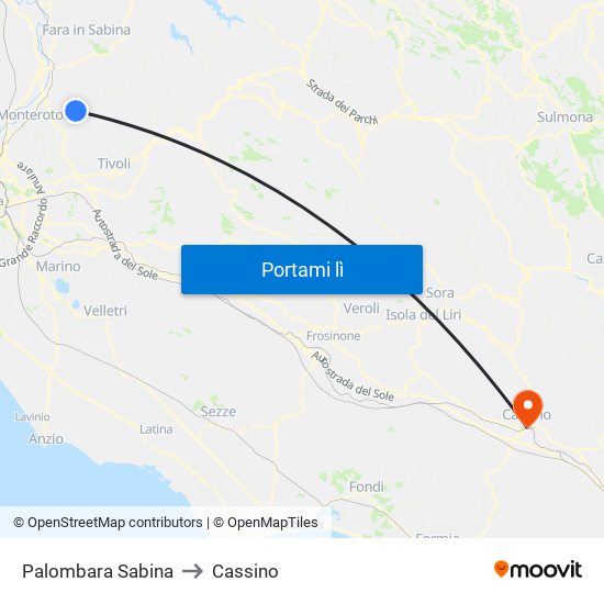 Palombara Sabina to Cassino map