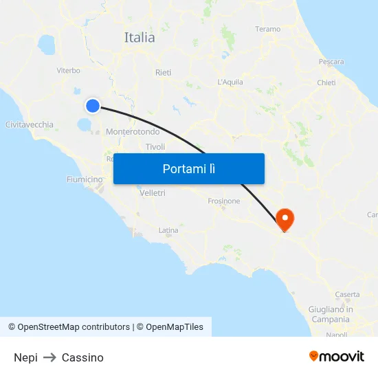 Nepi to Cassino map